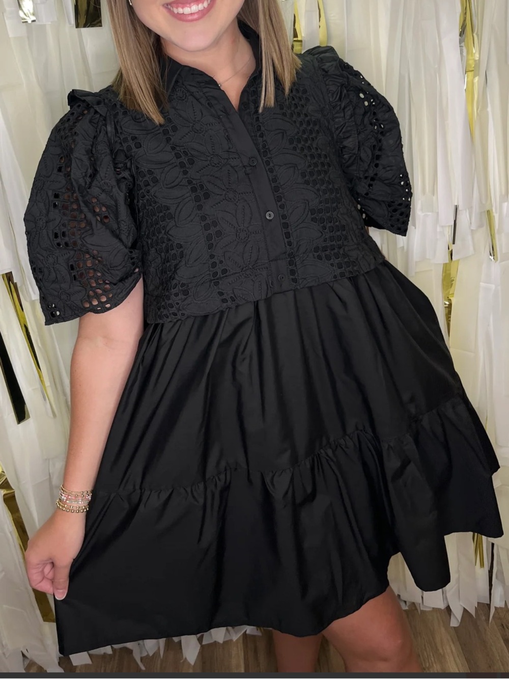 Entro All in Favor black eyelet mini dress Sz Small dark fairy goth